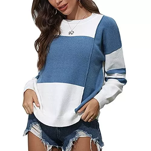Hormtaer Pullover & Strickmode Hormtaer Pullover Damen Winter Pulli Casual Rundhals Strickpullover Colorblock Langarm Oberteile Sweatshirts