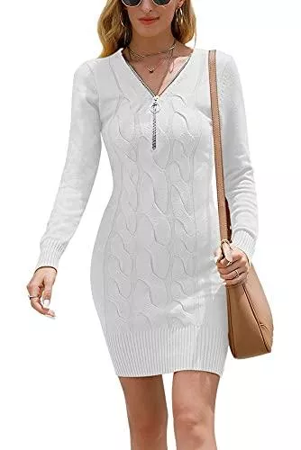 Vthereal Freizeit Vthereal Damen Pullover Strickkleider Stretch Pulloverkleid Sexy Strickkleid Frauen Pulli Reißverschluss Winterkleid Stricken Tunika Kleid Tops