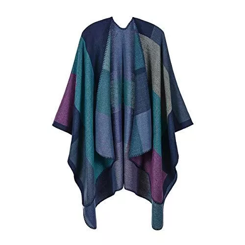 QBSM Pullover & Strickmode QBSM Poncho für Damen, offene Vorderseite, Karomuster