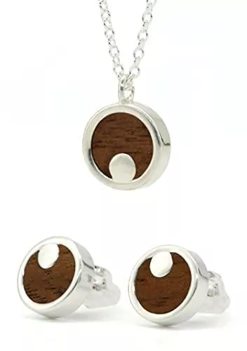 NaturSchatulle Schmuck NaturSchatulle Holzschmuck Ohrringe Damen 9mm Moonshine Holzohrringe Stecker 925 Silber Fassung Nussbaum Holz Ohrstecker Schmuck