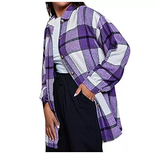 Shineshae Langarmblusen Shineshae Damen Kariertes Hemd Jacke Langarm Holzfällerjacke Oversized Hemdbluse Urban Style Freizeithemd Plaid Hemdjacke Mantel Mode Button Down Boyfreind Hemdbluse