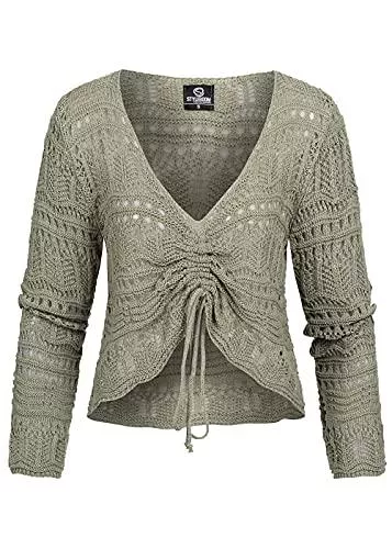 Styleboom Fashion® Pullover & Strickmode Styleboom Fashion® Damen V-Neck Grobstrick Pullover Raffung vorne