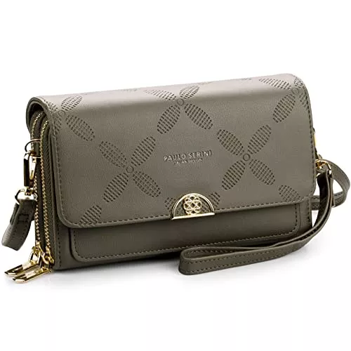 PAULO SERINI Taschen & Rucksäcke PAULO SERINI® Umhängetasche Damen | Handytasche zum Umhängen aus 100% veganem Leder | Handtasche Damen kleiner Crossbody Bag mit 2 Fächern &amp; Reißverschluss | Women Purse Olive Green | grün