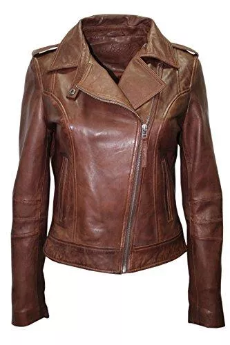 Infinity Jacken Infinity- Neue Dame- Frauen schließen Retro Brando 442 braun Fashion Motorradfahrer Casual Style aus weichem Leder -Rock-Punk -Jacke Slim Fit (Größen 36-48)