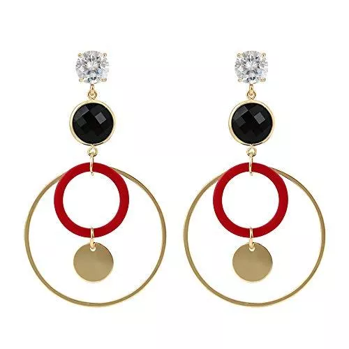 PROVISTO Schmuck PROVISTO Ohrringe eleganter Modeschmuck 925 Sterling Silber Ohrstecker 14K Goldfarbe Schwarz Rot Gold Damenschmuck 63 mm lange Ohrhänger in Schmuck Geschenk Box