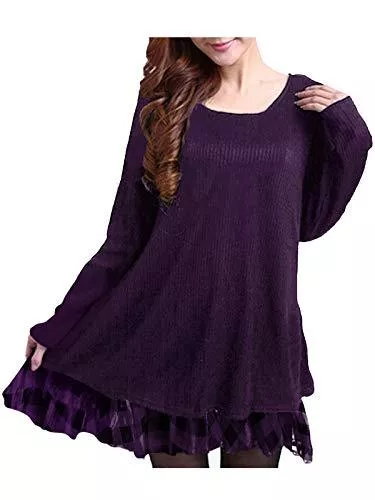 ZANZEA Freizeit ZANZEA Pullover Damen Langarm Stricken Strickkleid Pulloverkleid Rundhals Longpullover Dünne Lässige Stricken Kleider