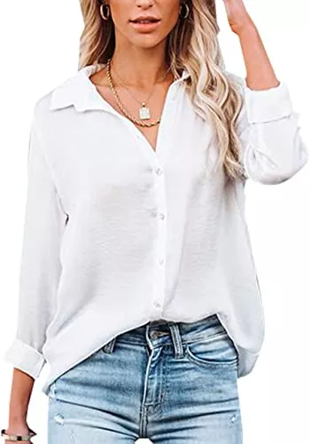 VIGVAN Langarmblusen Damen Bluse Elegant V-Ausschnitt Hemd Langarm Arbeit Oberteile Casual Tunika Shirt Lose Langarmshirt Tops