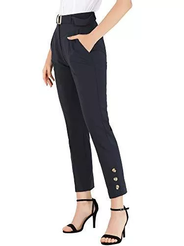 Allegra K Hosen Allegra K Damen High Waist Reißverschluss Knopfdekor Chinohose Hose