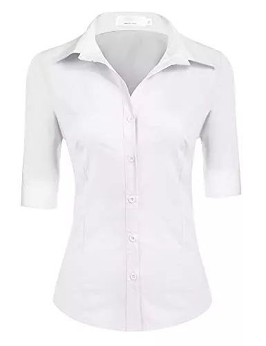 UNibelle Kurzarmblusen UNibelle Damen Bluse taillierte Hemdbluse 3/4 Ärmel Blusedamen Arbeitshemd Basichemd Businesshemd Freizeit Beruf