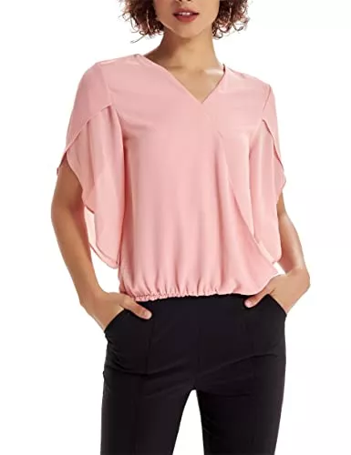 GRACE KARIN Langarmblusen GRACE KARIN Damen Elegant Chiffon Bluse 3/4 Ärmel Loose Fit V-Ausschnitt Tops Blumendruck Casual Shirt