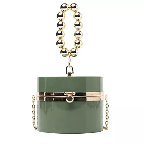 WYFDC Taschen & Rucksäcke WYFDC Damen Clutch Frauen Luxus Handtasche Damen Abendkupplungen Damen Runde Form Tasche Mit Strasssteinen (Color : Green, Size : S)