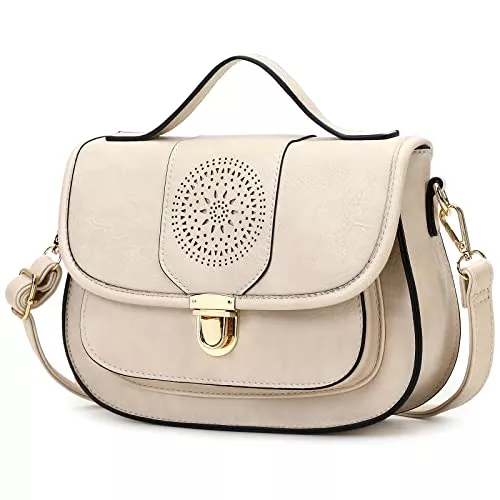 Travistar Taschen & Rucksäcke Travistar Damen Umhängetasche Retro Mandala Handtasche Damen Klein Frauen PU Leder Crossbody Bag Schultertaschen mit Verstellbar Abnehmbar Schultergurt and Top Griff, Cremefarben