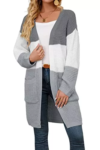 YIIYIDATON Strickjacken YIIYIDATON Damen Casual Gestrickt Lange Strickjacken Wintermantel Cardigan mit Taschen