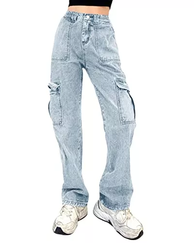 Minetom Jeans Minetom Damen Jeans Hose mit hoher Taille Y2K Style Harajuku E-Girl Streetwear Hose Casual Pants Slim Vintage Flare Denim Hose