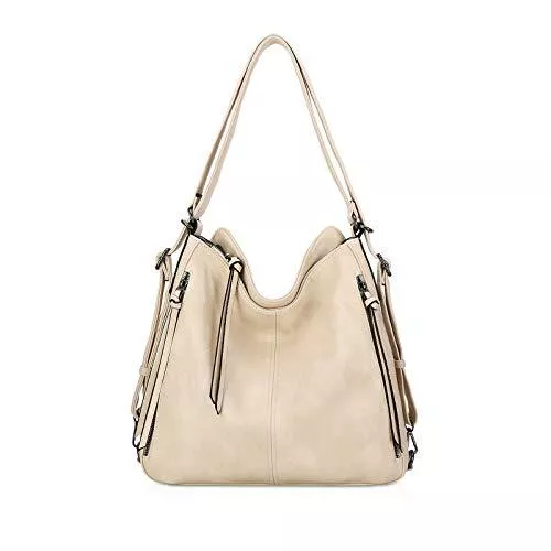 NICOLE &amp; DORIS Taschen & Rucksäcke NICOLE &amp; DORIS Damen Umhängetasche Weiche Leder Taschen Groß Schultertasche Retro Henkeltasche Shopper Hobo Bag Damen Tragetasche Beuteltasche Beige