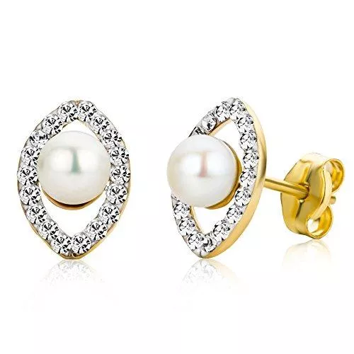 Miore Schmuck Miore Damen-Ohrstecker 9 Karat (375) Gelbgold Perlen und Swarovski Element