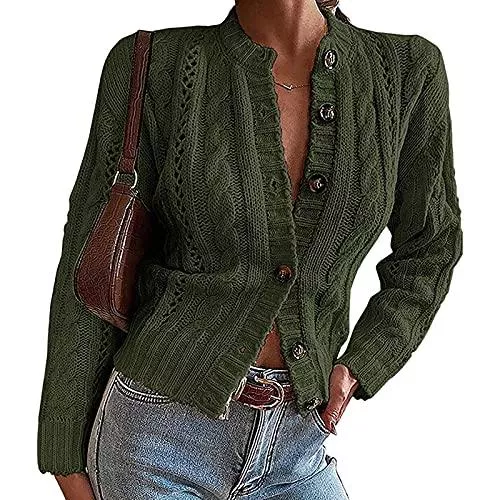 ZnirpEnielk Strickjacken ZnirpEnielk Damen Strickjacke Langarm Kurzer Knopf Herbst und Winter Strickpullover Lose Mode Casual Top Coat