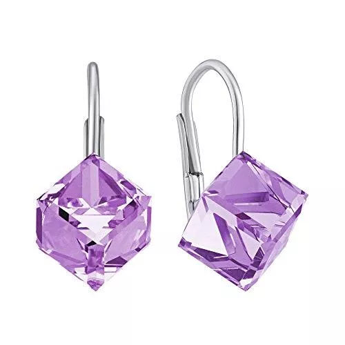 SILVEGO Schmuck SILVEGO Damen Ohrringe aus 925 Sterling Silber mit Swarovski® Crystals Würfel Violett