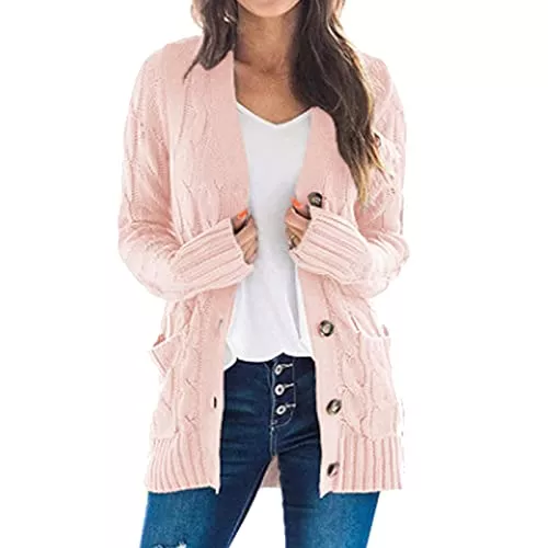 ZZLBUF Strickjacken ZZLBUF Damen Strickjacke Lang Casual Cardigan Strickmantel Open Front Winter Cardigan mit Knopf