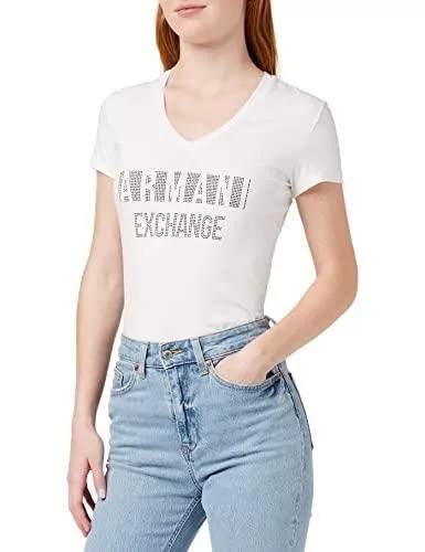 Armani Exchange T-Shirts Armani Exchange Damen Plaid Logo Slim Fit V-Neck T-Shirt