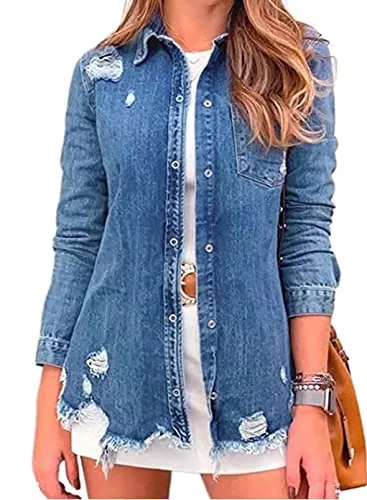 GOSOPIN Strickjacken GOSOPIN Damen Jeansjacke Langarm Strickjacke Vintage Denim Mode Jeansmantel Outwear Streetwear