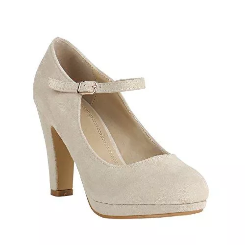 stiefelparadies High Heels stiefelparadies Damen Pumps Mary Janes mit Blockabsatz Lack Plateau Vorne Flandell