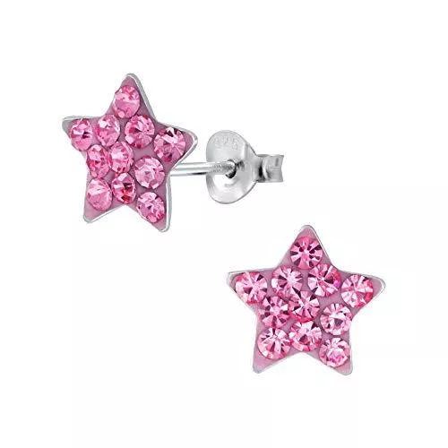 Laimons Schmuck Laimons Mädchen Kids Kinder-Ohrstecker Ohrringe Stern Sternchen Glitzer rosa 9mm aus Sterling Silber 925