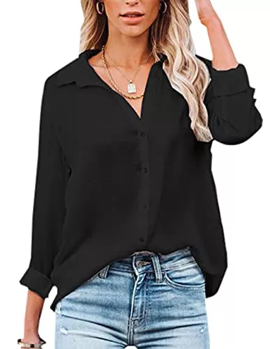 NONSAR Langarmblusen NONSAR Damen Bluse V-Ausschnitt Hemden Elegant Langarm Casual Arbeit Oberteile mit Knöpfen Tops Langarmshirt