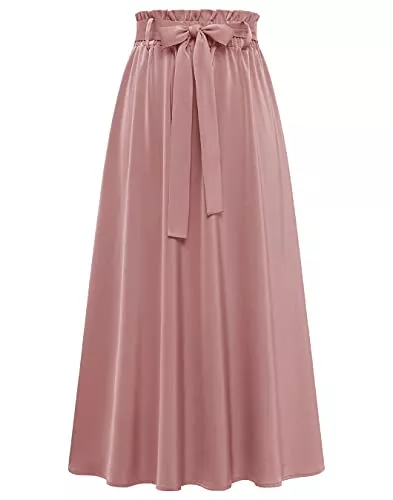 BeryLove Röcke BeryLove Damen Rock Lang Elegant Maxirock mit Gürtel A Linie Faltenrock Hoch Taille