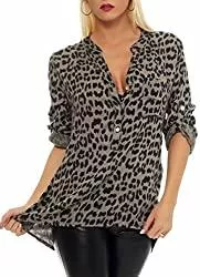 malito more than fashion Langarmblusen Malito Damen Bluse mit Leo Muster | Tunika mit ¾ Armen | Longsleeve mit Animal Print | Elegant - Oversize - Shirt 6702