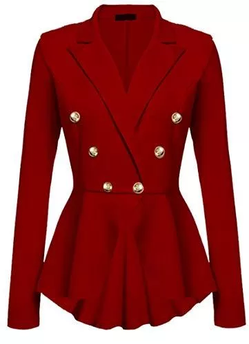 WSLCN Blazer WSLCN Damen Blazer Revers Zweireiher Jacke mit Gold Knopf Business Büro Ol Anzug Jacken Rüschen Elegant Retro