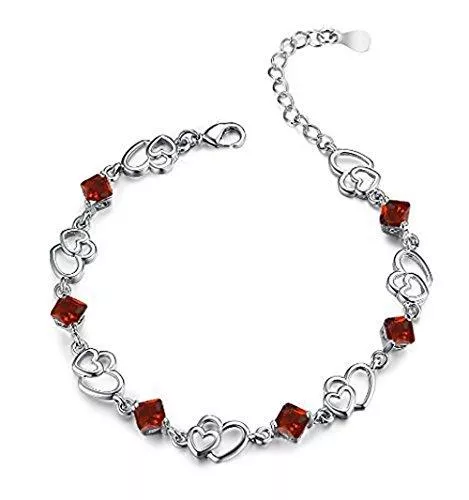 findout Schmuck Baobei Double Heart Silber Armbänder für Frauen Weißgold plattiert Silber Zirkonia Weiß Rot Blau Lila Herzform Kristall Armbänder Geschenk für Schmuck für Frauen Mädchen