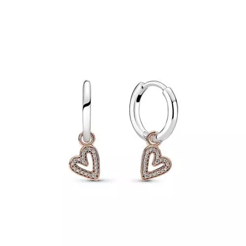 Pandora Schmuck Pandora Funkelnde Freihand-Herz Ohrringe aus Sterling-Silber und 14 Karat Rosévergoldeter Metalllegierung mit Cubic Zirkonia, 280090C01