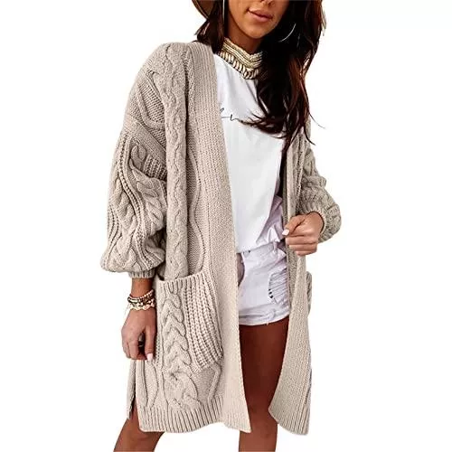 ANPEAC Strickjacken ANPEAC Damen Strickjacke Female Cardigan Lang Strickmantel strickcardigan Outwear Langarm Herbst Winter Strick Mäntel mit Taschen