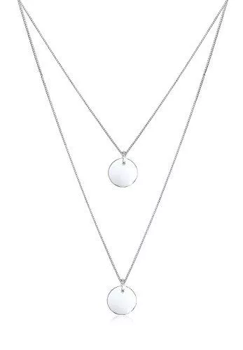Elli Schmuck Elli Halskette Damen Plättchen Anhänger 2-lagig in 925 Sterling Silber