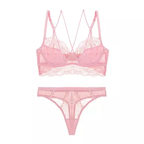 YUANCHNG Unterwäsche & Dessous YUANCHNG Dessous Set Unterwäsche für Frauen BH und Tanga Höschen Vintage Retro 2 Stück Ungefüttert Ungepolstert Bügel