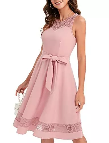 Gardenwed Cocktail Gardenwed Damen Kleider Elegant Spitzenkleid Cocktailkleid Brautjunfernkleid Knielang Festliche Party Abendkleid für Hochzeit