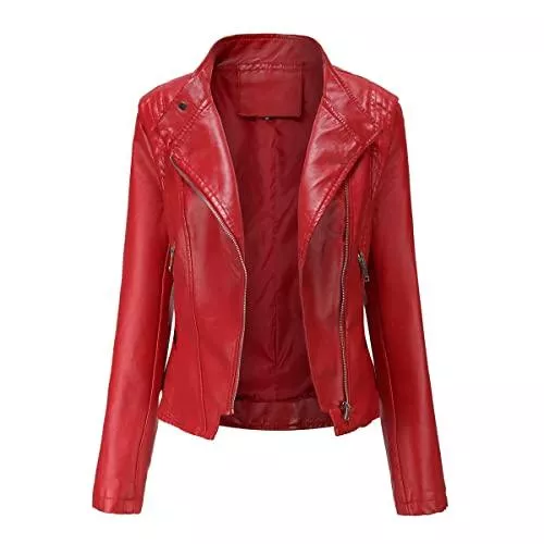 YYNUDA Jacken YYNUDA Damen Lederjacke mit Reißverschluss Winddichte Stehkragen Bikerjacke Frühling Herbst kurze Jacke