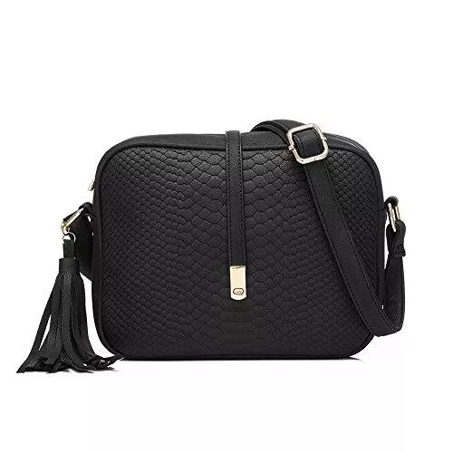 Realer Taschen & Rucksäcke Realer Umhängetasche Damen Schultertasche Crossover Tasche Handtasche Klein Kunstleder für Frauen Schwarz