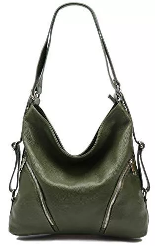 SH Leder Taschen & Rucksäcke SH Leder 2in1 Handtasche Rucksack Damen Schultertasche Daypack CityRucksack aus Echt genarbt Leder (B 35cm x H 34cm xT 12cm) Sara G689