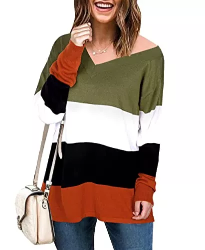 LUKYCILD Pullover & Strickmode LUKYCILD Damen Strickpullover V-Ausschnitt Oberteile Langarmshirt Oversize Strickpulli Schulterfrei Casual Pullover Tops