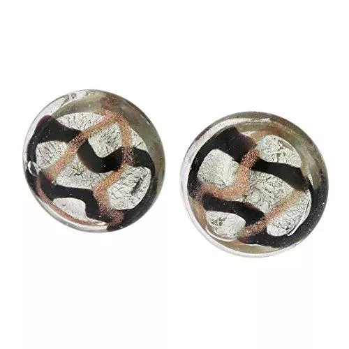 GlassOfVenice Schmuck Murano Button Ohrstecker - Black Waves Silver