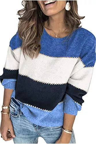 ANCAPELION Pullover & Strickmode ANCAPELION Ancapelio Damen Grobstrick Pullover Casual Stricken Sweater Lange Ärmel Pulli Farbblock Sweatshirt Elegant Jumper Rundhals Lose Oberteile Herbst Winter Outwear für Frauen