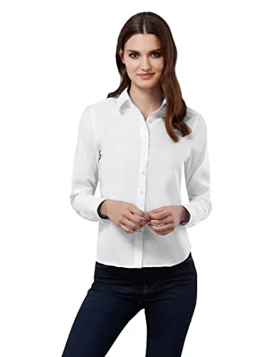 Embraer Langarmblusen Embraer Damen Bluse 100% Baumwolle mit Kontrasteinlage Casual-fit - Normale Passform Langarm Hemdbluse elegant festlich Kent-Kragen auch für Business und unter Pullover