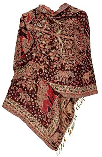 GURU SHOP Schals & Tücher GURU SHOP Weicher Pashmina Schal/Stola mit Traditionellem Elefanten-Muster, Herren/Damen, Braun, Synthetisch, Size:One Size, Schals Alternative Bekleidung