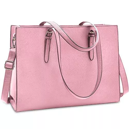 NUBILY Taschen & Rucksäcke NUBILY Handtasche Shopper Damen Große Handtasche Leder Umhängetasche Arbeitstasche Gross Laptop Business Schule Taschen 15.6 Zoll (Pink)
