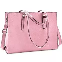 NUBILY Taschen & Rucksäcke NUBILY Handtasche Shopper Damen Große Handtasche Leder Umhängetasche Arbeitstasche Gross Laptop Business Schule Taschen 15.6 Zoll (Pink)
