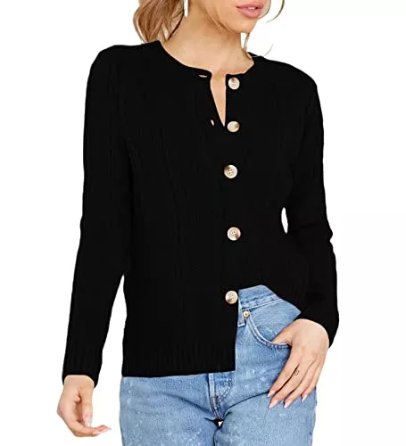 Maxwinee Strickjacken Maxwinee Damen Strickjacke Kurz mit Knopfleiste Zopfmuster Winter Cardigan Elegant Rundhals Strickpullover Einfarbig