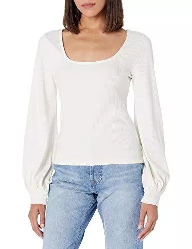 The Drop Langarmshirts The Drop Damen Top mit Ballonärmeln und Geradem Ausschnitt, Schwarz, Von @lucyswhims