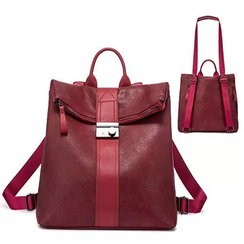 Realer Taschen & Rucksäcke Realer Rucksack Damen, Elegant Rucksacktasche Rucksackhandtasche 2 in 1, Wasserdichte Handtasche als Rucksack Lederrucksack cityrucksack Rot